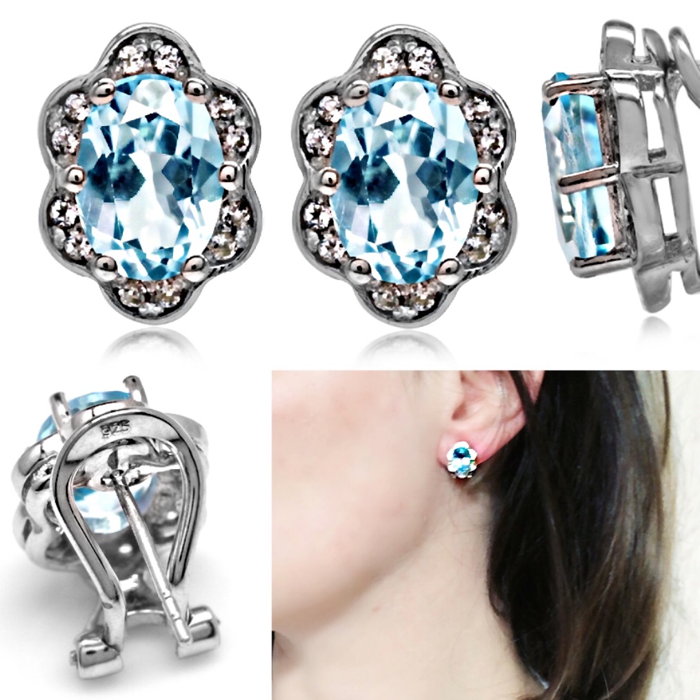 Genuine 4.4ct Blue Aquamarine Diamond Accent Omega